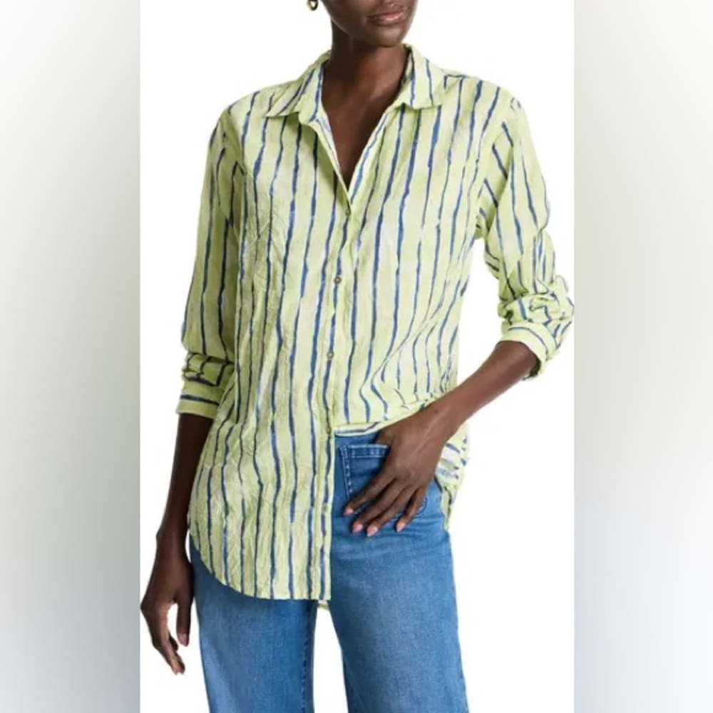 Watercolor Stripe Cotton Button-Up Tunic - New with tags